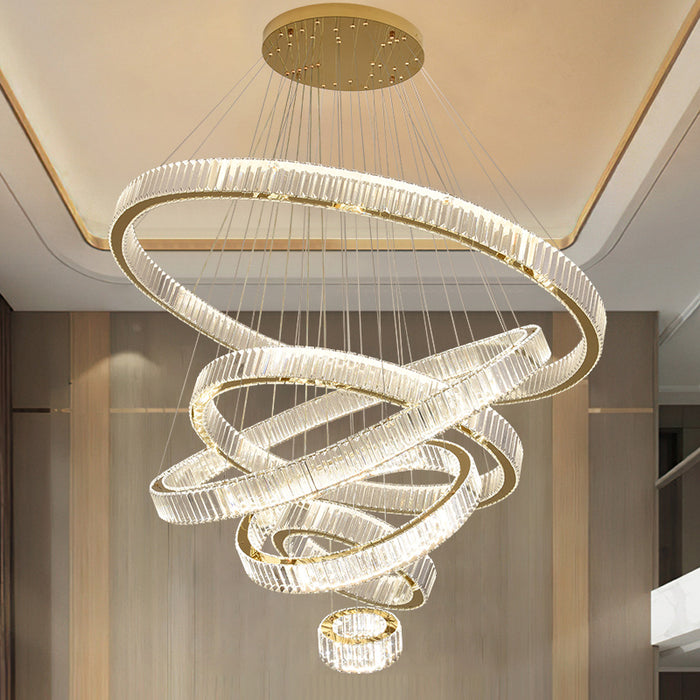 Luxury 6 Ring LED Crystal Chandelier Dimmable 3CCT Pendant Ceiling Staircase