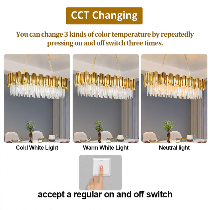 Modern Crystal Chandelier 3CCT Pendant Ceiling Island Light Linear Bulb Included